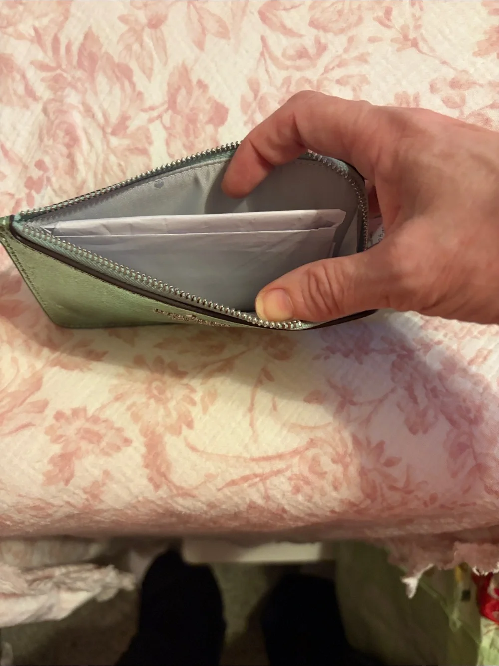 Kate Spade Lucy Metallic Mint Green Wristlet/Pouch With Strap NWT